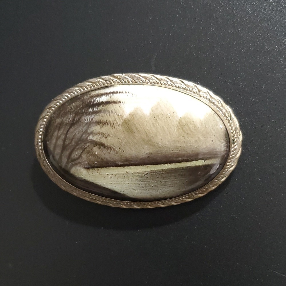 OOAK Artisan Landscape Brooch Signed 2x1.5" inches One-of-a-kind‎ Vintage